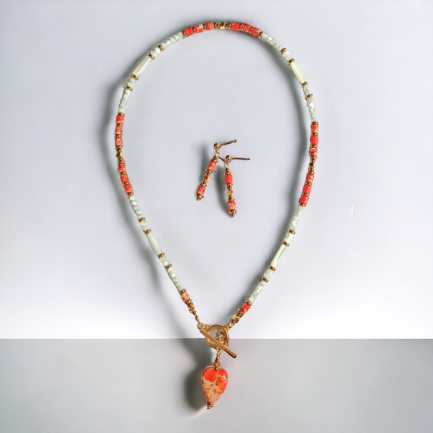 komplet biżuterii LIMITOWANY naszyjnik i kolczyki - muszla, hematyt, jaspis cesarski