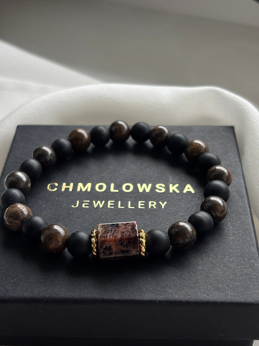 biżuteria męska Bransoletka męska Bronzyt i Agat Unikat