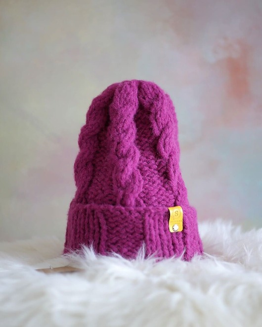 czapki damskie Czapka z alpaki z warkoczami LULLABY fuksja