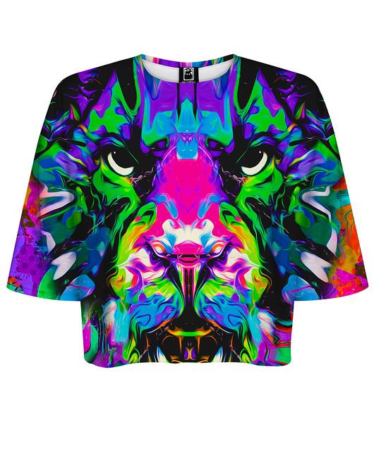 t-shirt damskie DR.CROW T-shirt Krótki CROP Lew Tiger