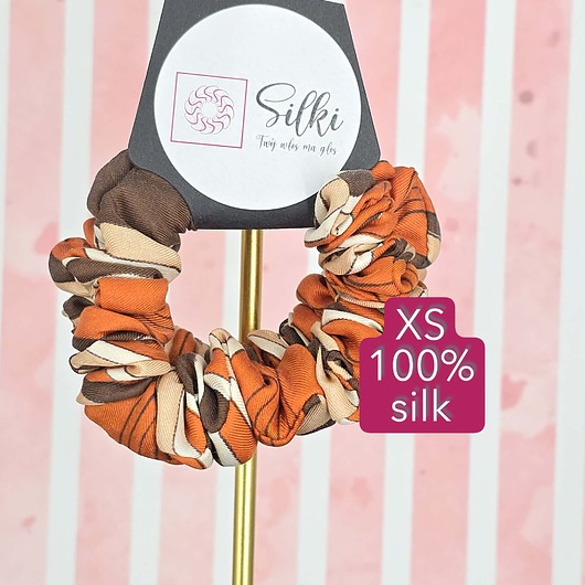 gumki do włosów XS mini mała gumka dla dzieci do włosów jedwab naturalny scrunchie brązowa