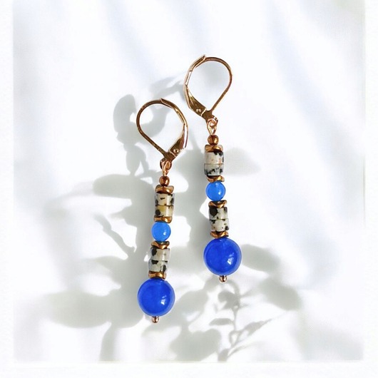 kolczyki z kamieniami JASPER collection : kolczyki dłuższe 5cm : jaspis & jadeit niebieski