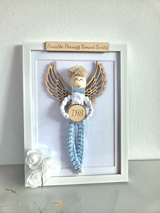 komunia - pozostałe Wyjatkowy Anioł Stróż w ramce,ręcznie robiona pamiątka Komunii Chrztu