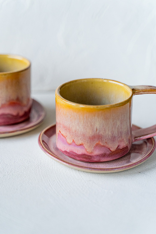 kubki Kubek z uchem i talerzykiem SUNSET