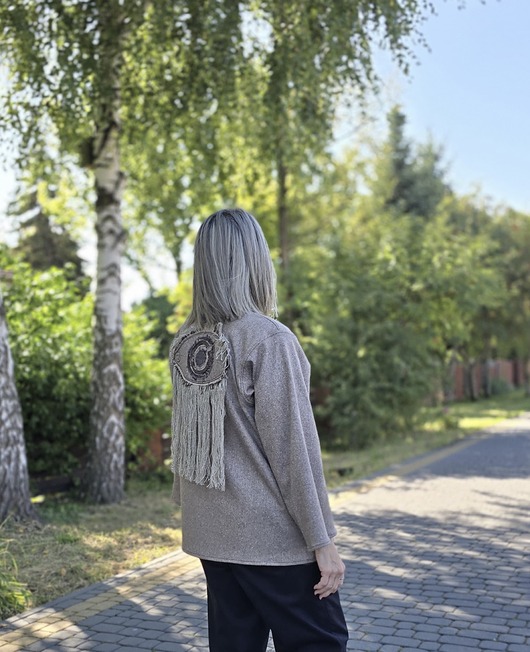 marynarki damskie Kimono 100% cienka wełna oko z frędzlami.