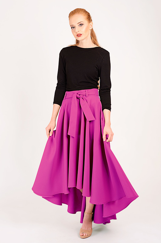 spódnice midi Długa spódnica maksi z koła fuksja