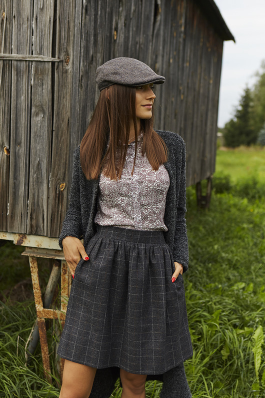 spódnice mini Spódnica wełniana Iris grafit kratka