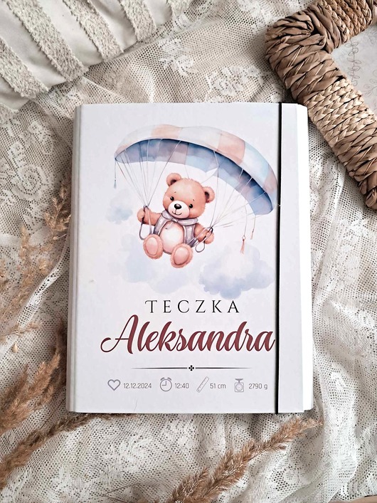 notatniki i albumy TECZKA MIŚ z metryczką, prezent na roczek, narodziny, Chrzest
