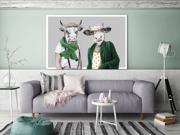 obrazy OBRAZ NA PŁÓTNIE -PARA BYK I KROWA 120x80cm
