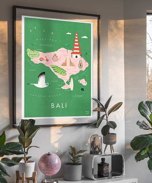 plakaty Bali Indonezja - plakat - mapa graficzna