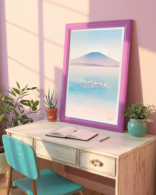plakaty Flamingi - plakat 50x70 cm - odbicie w jeziorze