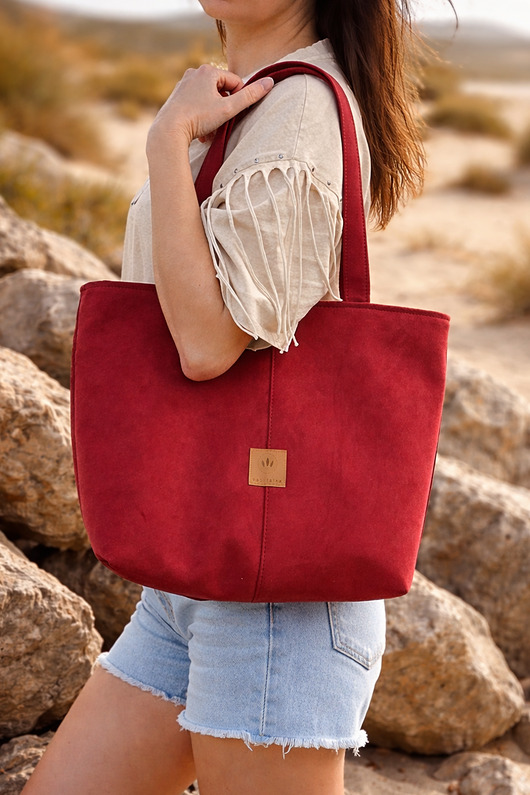 torby na ramię Zamszowa duża torba shopper Czerwona