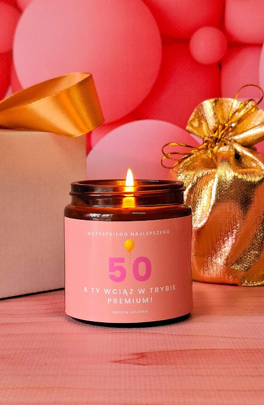 świece zapachowe Świeca sojowa w szkle na 50 urodziny