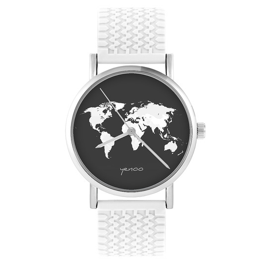 zegarki unisex Zegarek - Mapa świata - silikonowy, biały