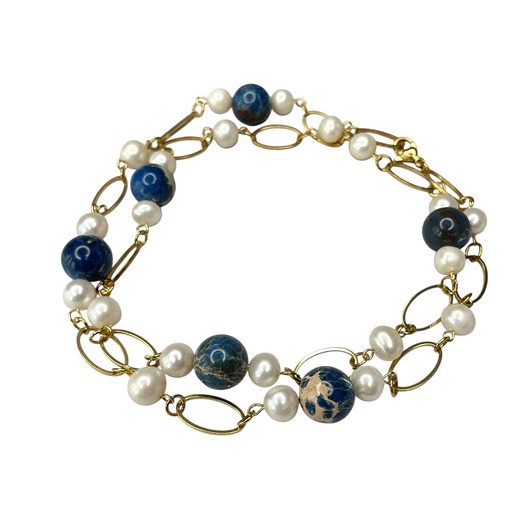 złote naszyjniki Złocony naszyjnik z jaspisami i perłami