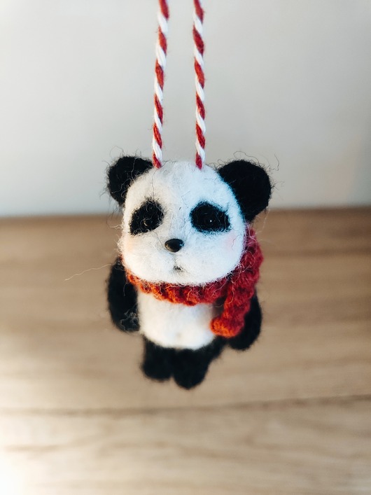 akcesoria różne Myszka Fiszka -panda wełna filc bombka święta zawieszka