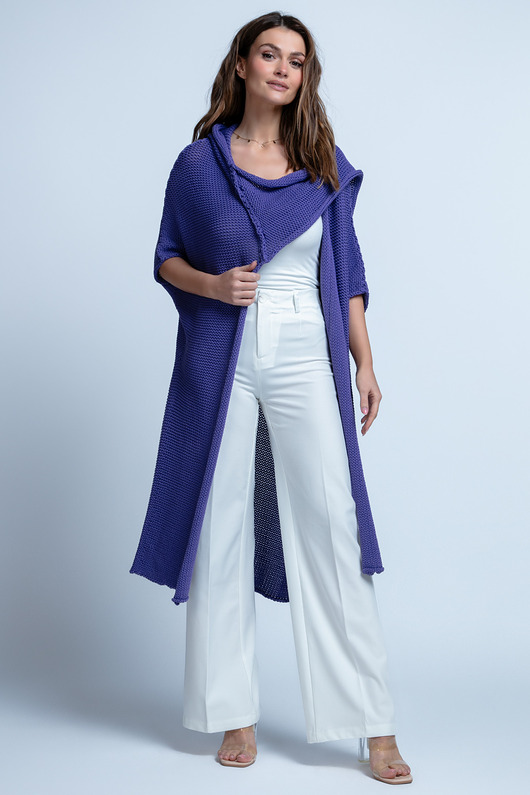 kardigany damskie BAWEŁNIANY KARDIGAN OVERSIZE Z KAPUREM F1852 Fiolet