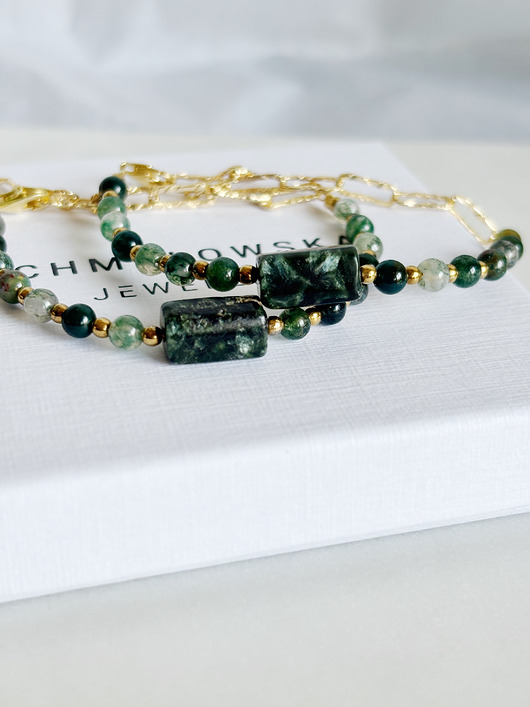 bransoletki z kamieni naturalnych Bransoletka Serafinit i Agat Zielony unikat