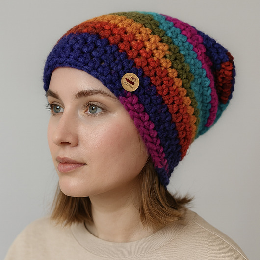 czapki damskie Kolorowa gruba czapka smerf ręcznie robiona