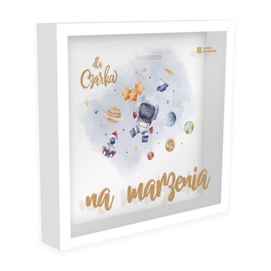 ramki na zdjęcia Ramka Skarbonka - Na marzenia - mały astronauta - z imieniem dziecka