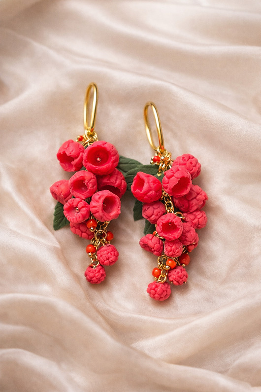 kolczyki z masy plastycznej Kolczyki malina wiszące polimerowa glina ręcznie robione