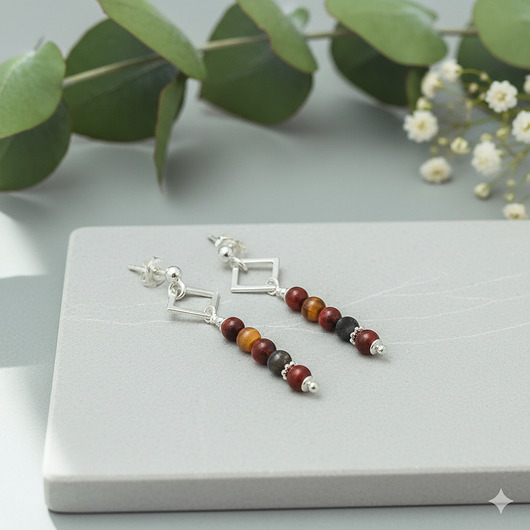 kolczyki srebrne Kolczyki z tygrysim okiem brązowe kolczyki  SREBRO 925