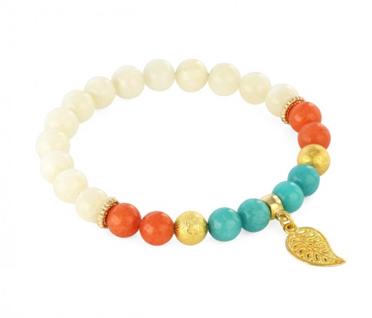 Orange,cream & turquosie jade with leaf. Lavoga