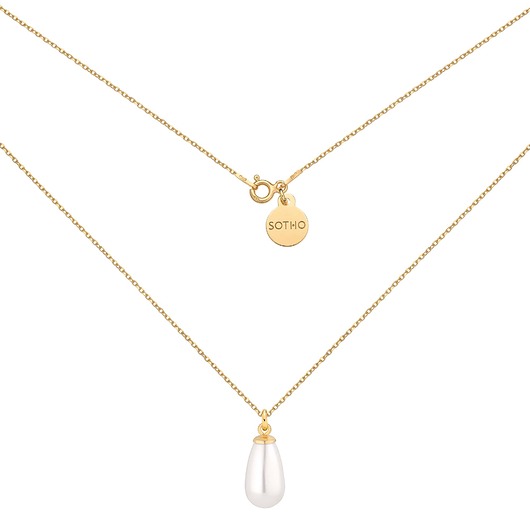 Złoty naszyjnik z białą perłą SWAROVSKI SOTHO