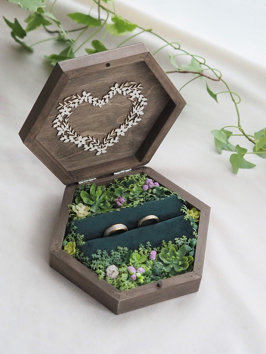 obrączki ślubne Pudełko na obrączki hexagon- drewniane sześciokątne BOHO