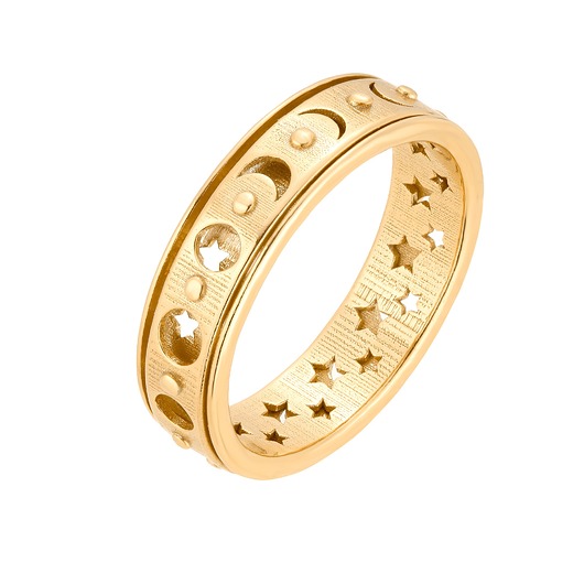 pierścionki złote Złota obrotowa obrączka z fazami księżyca i gwiazdami