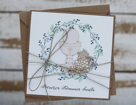 kartki na komunię Ręcznie robiona kartka na komunię z życzeniami dla chłopca