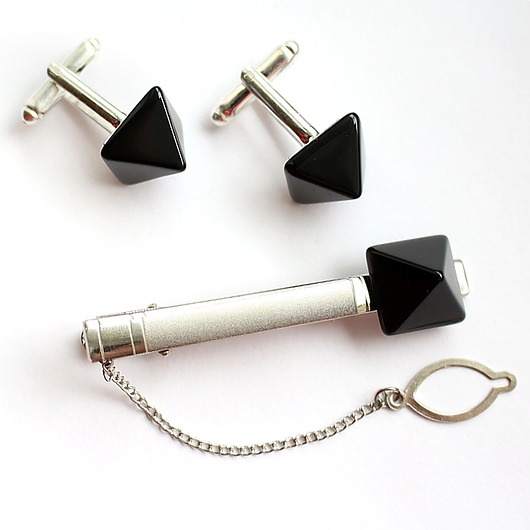 spinki do mankietów Komplet spinek z onyksem