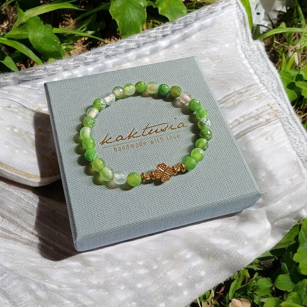 bransoletki z kamieni naturalnych Na szczęście : agat, czterolistna koniczynka