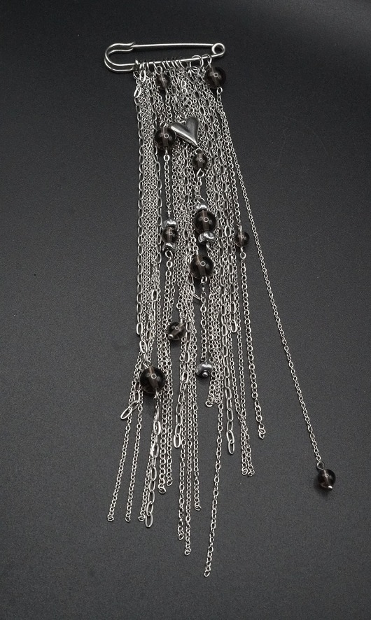 broszki Broszka Kwarc Dymny i Srebrzyste Kaskady