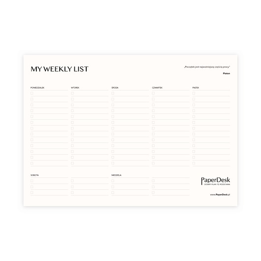 kalendarze i plannery Tygodniowy planner z cytatami - check lista