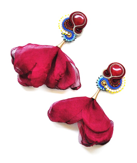 kolczyki soutache Sutaszowe kolczyki  z kwiatami TERUEL