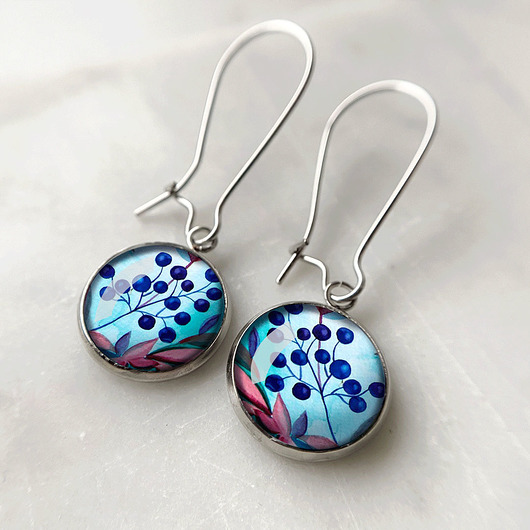 kolczyki szklane Blueberry kolczyki długie z jagodami