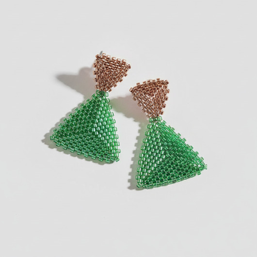 kolczyki szklane Trójkątne zielone kolczyki