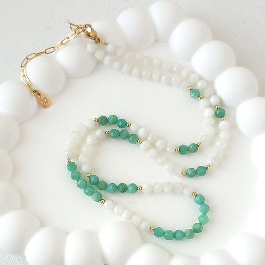 korale Naszyjnik z kamieni naturalnych: kamień księżycowy, amazonit