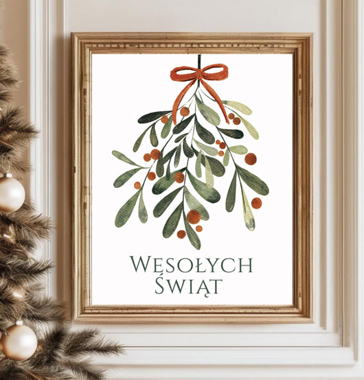 plakaty PLAKAT grafika jemioła świąteczny Wesołych świąt