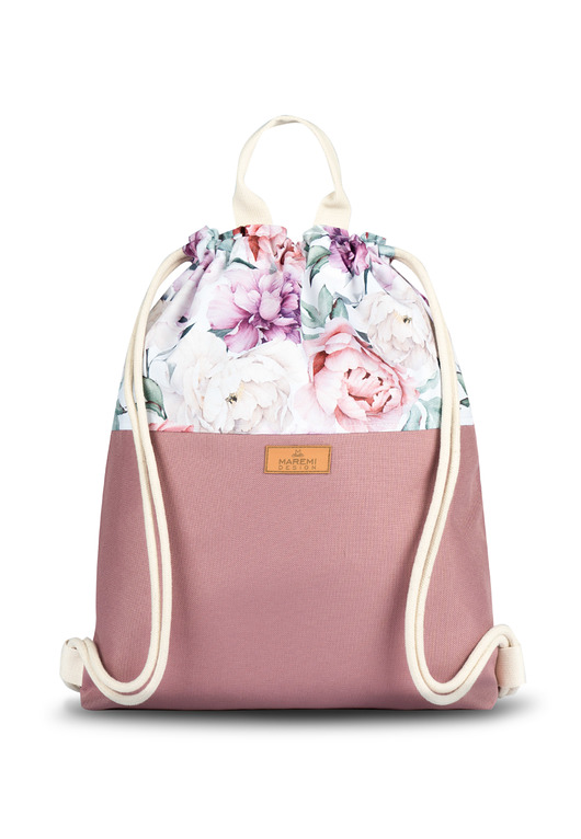 Plecak wodoodporny peonie na różowym spodzie MAREMI Design