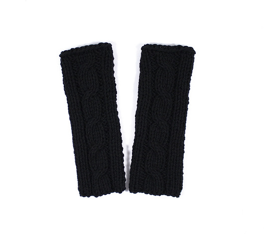 rękawiczki damskie Długie czarne mitenki na drutach z warkoczem