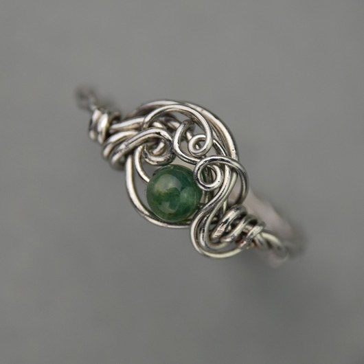 pierścionki - różne Pierścionek regulowany agat mszysty wire wrapping