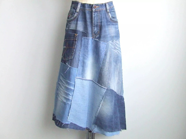 spódnice maxi Patchworkowa spódnica jeans r.48