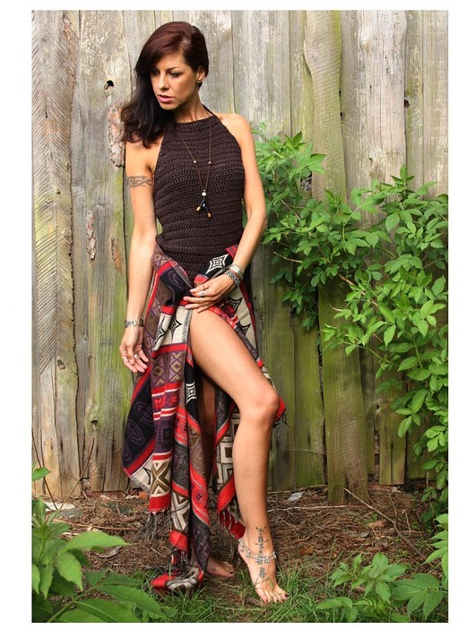 topy damskie Top boho   handmade czekoladowy brąz