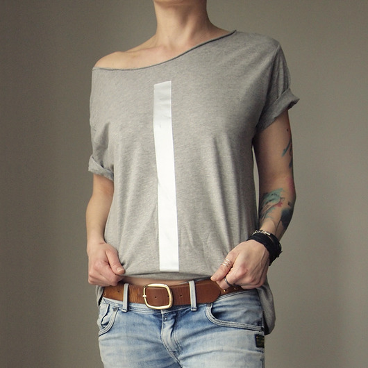 t-shirt damskie Srebrna kreska średnioszary Oversize
