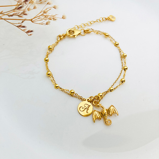 bransoletki srebrne Bransoletka  ze smokiem, złoty smok