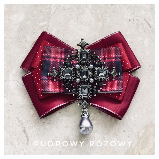 Brosza  Świąteczna w kratę NEW Pudrowy Różowy