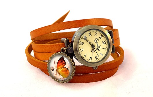 zegarki damskie Skórzany zegarek Romantyczny motyl - 0696