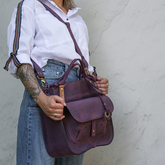 torby na ramię Oryginalna skórzana torebka w śliwkowym kolorze od LadyBuq Art
